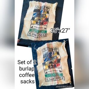 Set of 2 HUGE Burlap Columbian Coffee Sacks; Wall Art; Crafts; Boho; Colorful